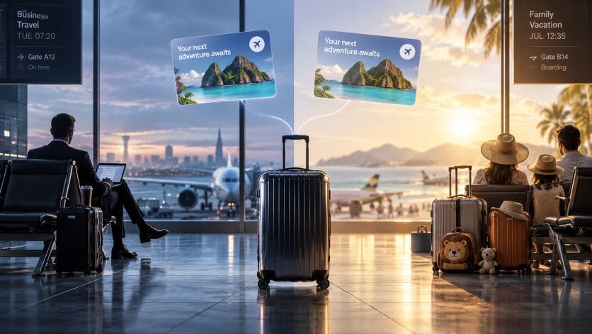 Business traveler and family receiving the same generic airline offer.